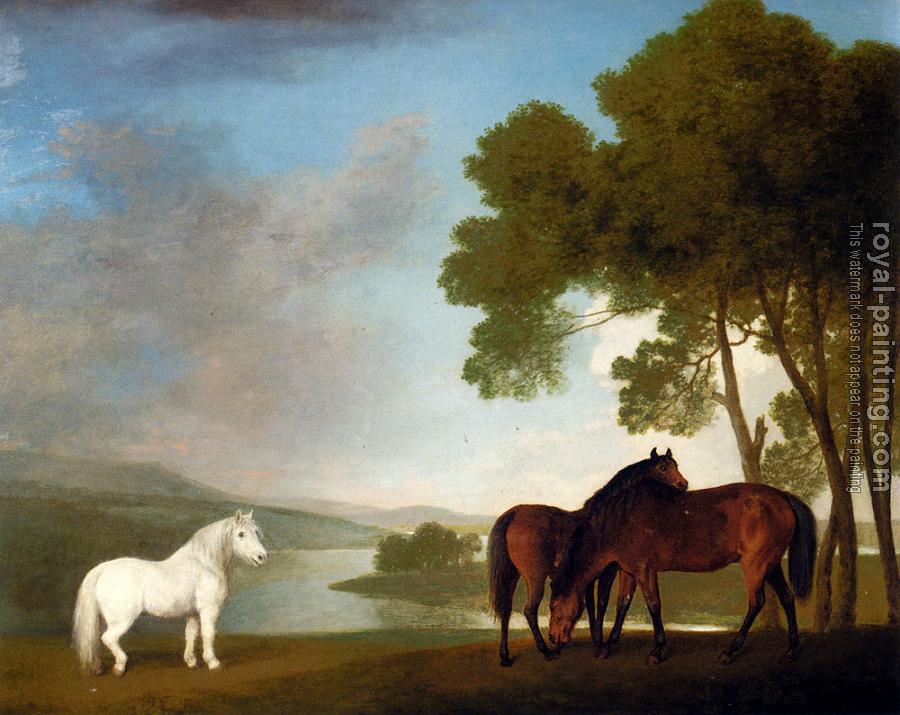 George Stubbs : Stubbs George Two Bay Mares And A Grey Pony In A Landscape